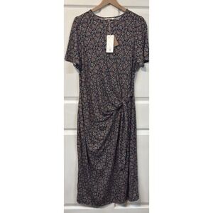 Boden Women's Side Knot Jersey Black Paisley Midi Dress Size 14